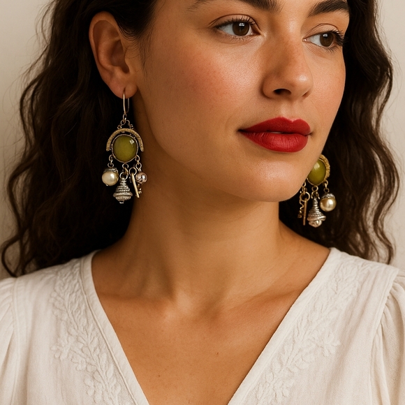 CAbi Jewelry - CAbi Mixed Metal Charm Dangle Earrings – Key & Pearl Accents – 2.5" NWOT